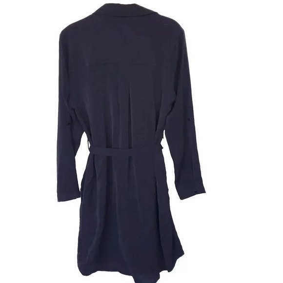 Black Shirt Mini Dress With Belt Size Medium Tunic Long Sleeve ButtonUp Collared - Picture 4 of 16